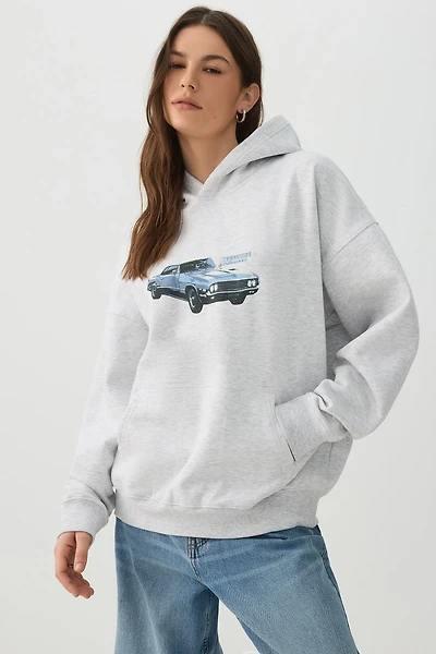 Ardene Washed Graphic Hoodie in Light Grey | Size | Polyester/Cotton | Fleece-Lined | Eco-Conscious