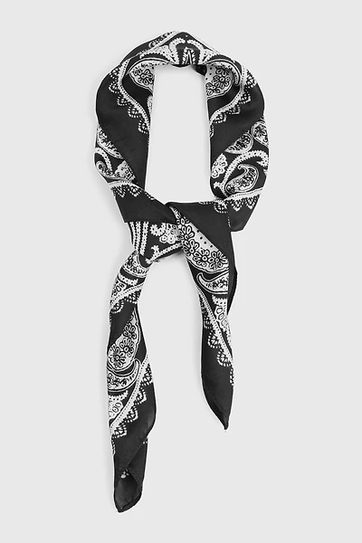 Ardene Paisley Square Satin Scarf in Black | Polyester