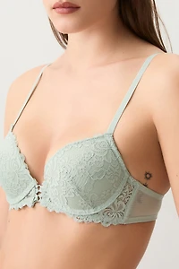 Ardene Luxe Lace Push Up Bra with Cross-Over Detail in Light Green | Size 36C | Nylon/Elastane