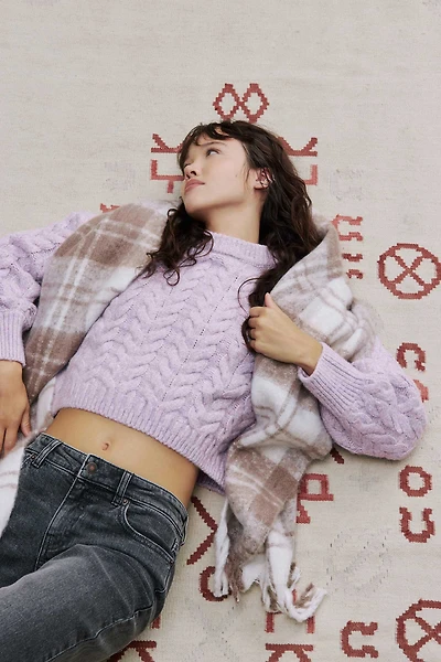 Ardene Short Cable Knit Sweater in Lilac | Size | Polyester | Eco-Conscious