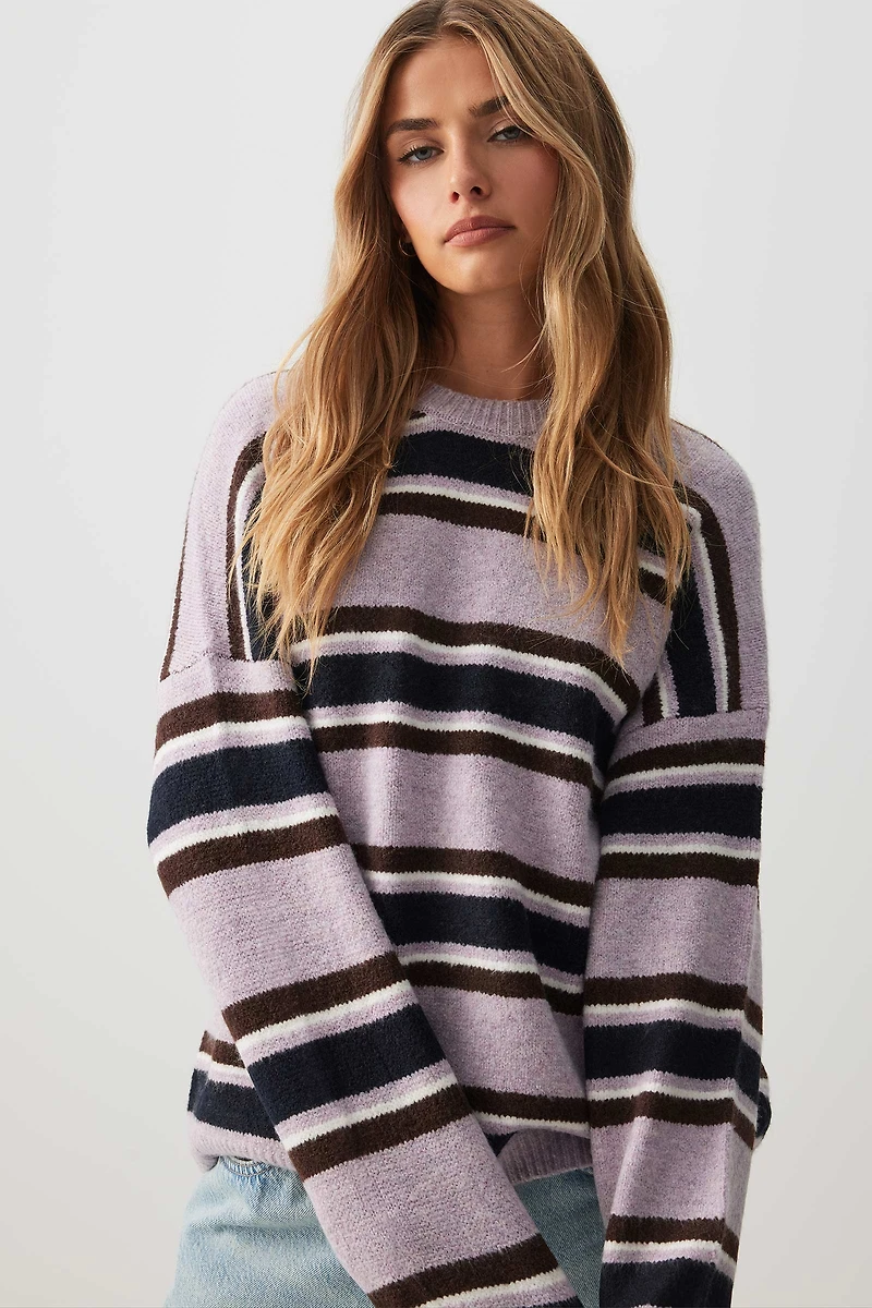 Ardene Printed Super Soft Oversized Sweater in Lilac | Size | Polyester/Elastane