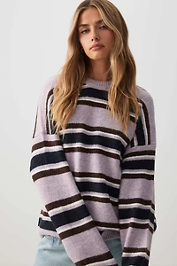 Ardene Printed Super Soft Oversized Sweater in Lilac | Size | Polyester/Elastane