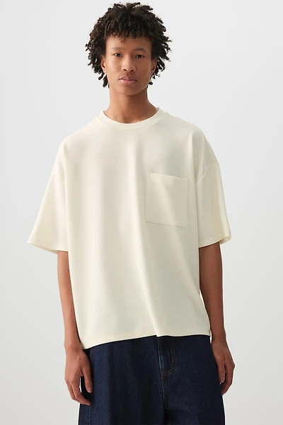 Ardene Man Waffle Knit Boxy T-Shirt For Men in Off-White | Size | Polyester/Elastane/Viscose
