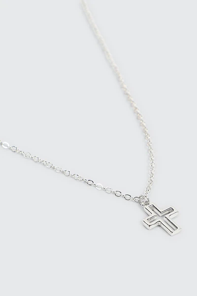 Ardene Cutout Cross Necklace in Silver