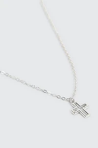 Ardene Cutout Cross Necklace in Silver