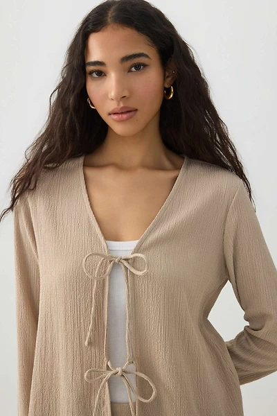 Cardigan noué à l'avant en tissu gaufr