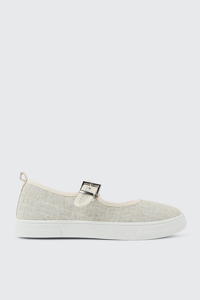 Ardene Recycled Hem Mary Jane Sneakers in White | Size | Eco-Conscious