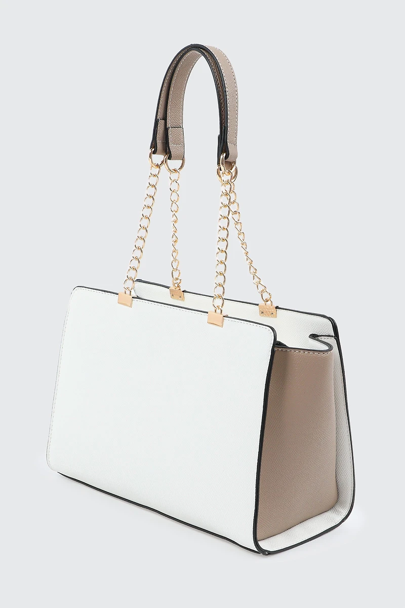 Sac fourre-tout en faux cuir et anses en chaîne