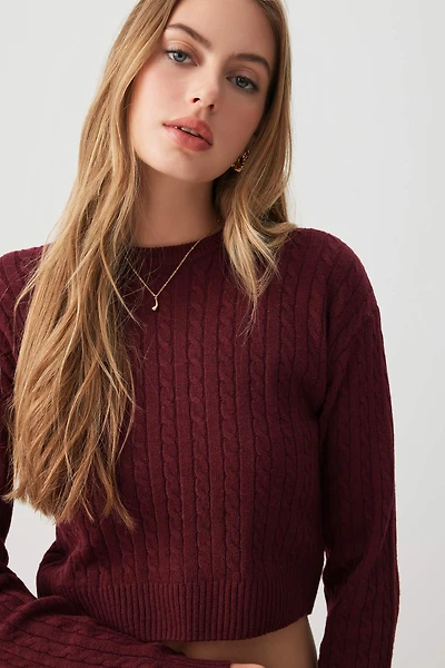 Ardene Crop Cable Knit Sweater in | Size | Polyester/Nylon