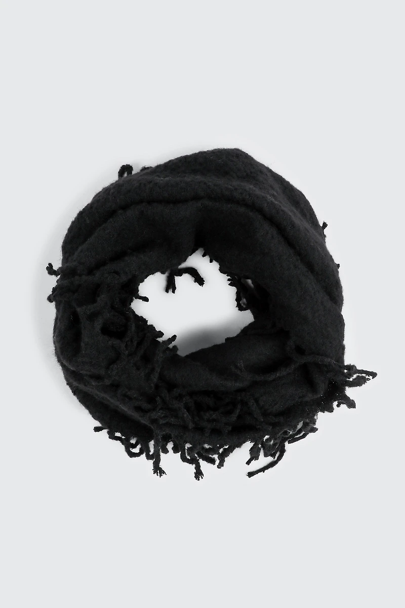 Ardene Fringed Infinity Scarf in Black | Polyester