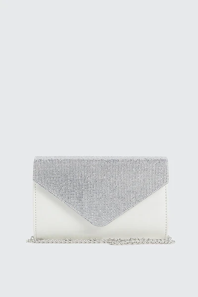 Ardene Rhinestone Envelope Clutch in White | Faux Leather/Polyester