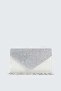 Ardene Rhinestone Envelope Clutch in White | Faux Leather/Polyester