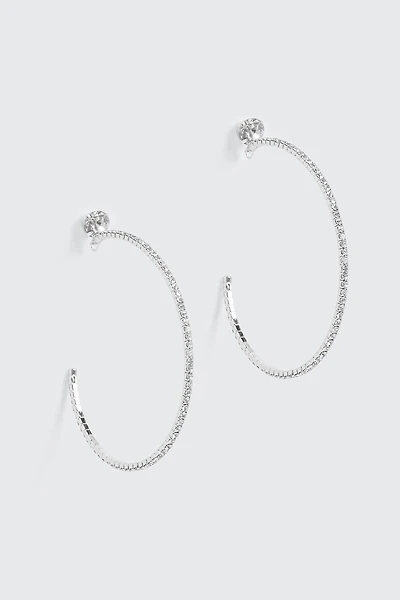 Ardene Large Rhinestone Hoop Earrings in Silver | Stainless Steel