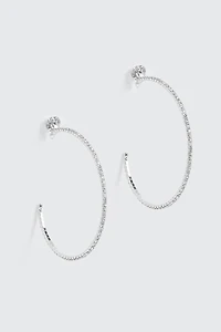 Ardene Large Rhinestone Hoop Earrings in Silver | Stainless Steel