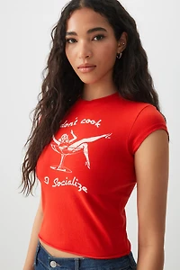 Ardene Crop Cap Sleeve Graphic T-Shirt in | Size | Cotton/Elastane