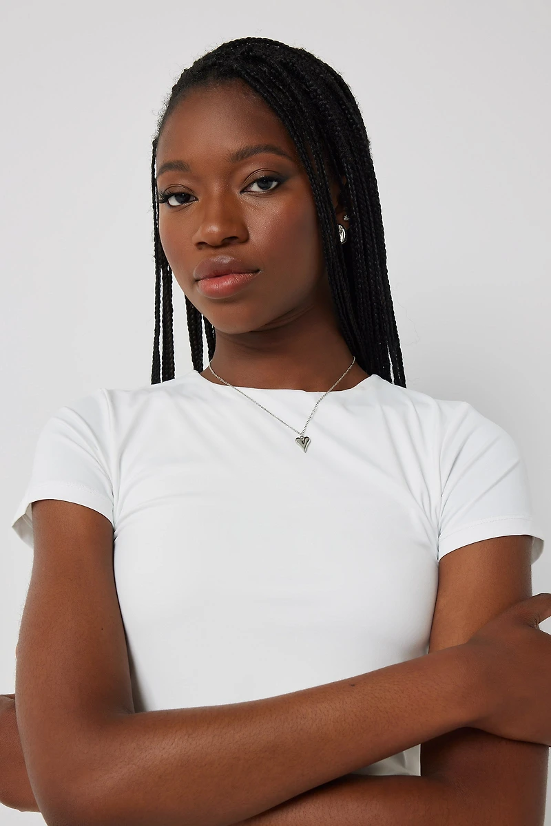 Ardene Contour Crop Crew Neck Short Sleeve T-Shirt in White | Size | Elastane/Polyamide