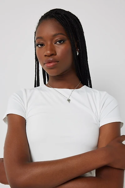Ardene Contour Crop Crew Neck Short Sleeve T-Shirt in White | Size | Elastane/Polyamide