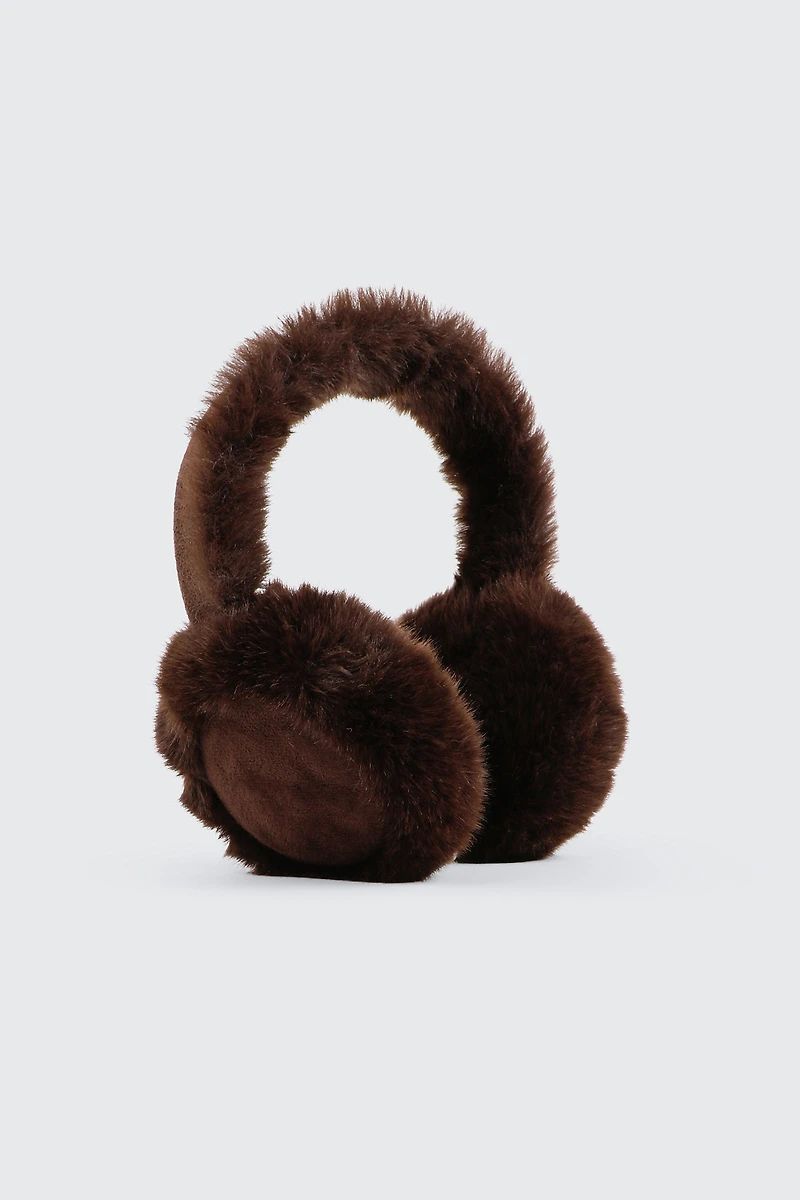 Ardene Faux Fur Earmuffs in Brown | Polyester/Faux Suede