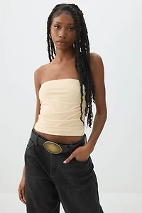 Ardene Ruched Tube Top in Light Yellow | Size | Polyester/Elastane