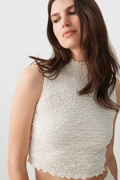Ardene Textured Mock Neck Tank in White | Size | Polyester/Cotton/Elastane