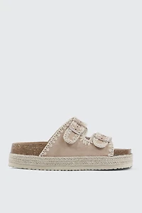 Ardene Double Buckle Espadrille Sandals in Beige | Size | Faux Suede