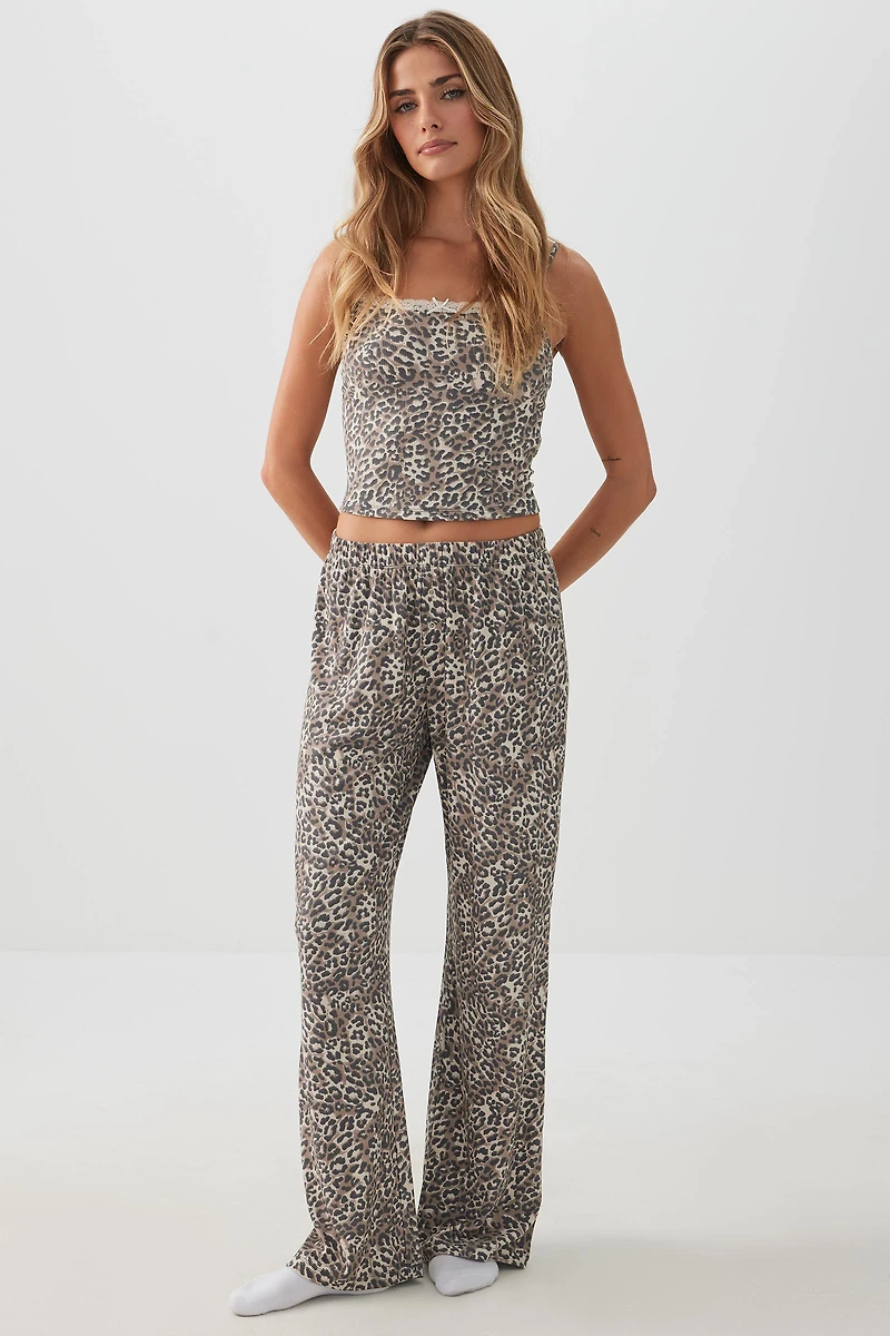 Ardene HUSHKNIT Rib Loose PJ Pants in Beige | Size | Polyester/Spandex | Eco-Conscious