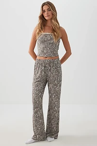 Ardene HUSHKNIT Rib Loose PJ Pants in Beige | Size | Polyester/Spandex | Eco-Conscious