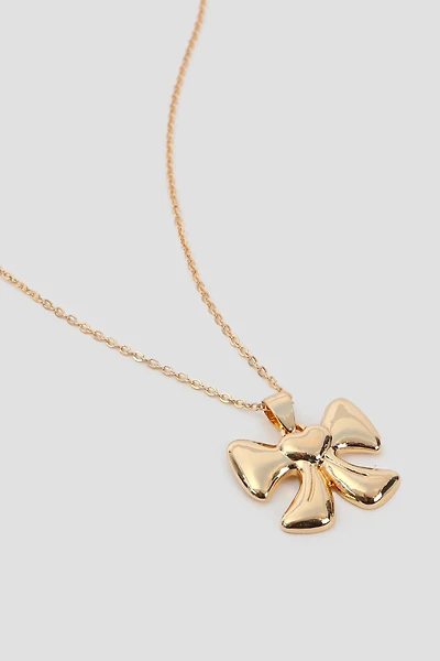 Ardene Bow Pendant Chain Necklace in Gold
