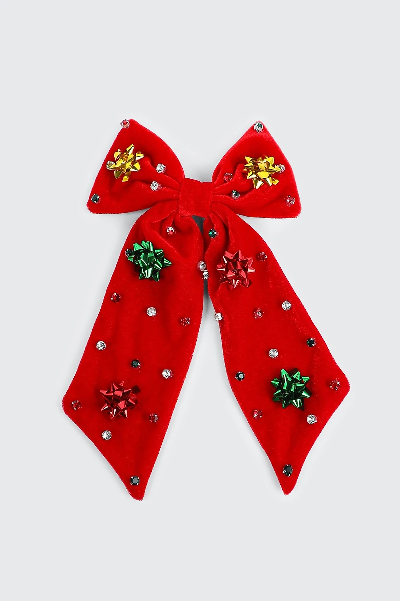 Ardene Velvet Hair Bow with Mini Gift Bows in Red