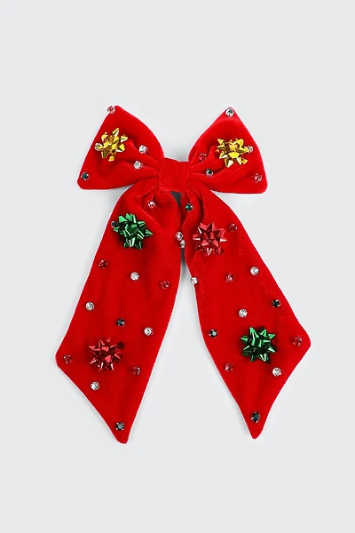 Ardene Velvet Hair Bow with Mini Gift Bows in Red