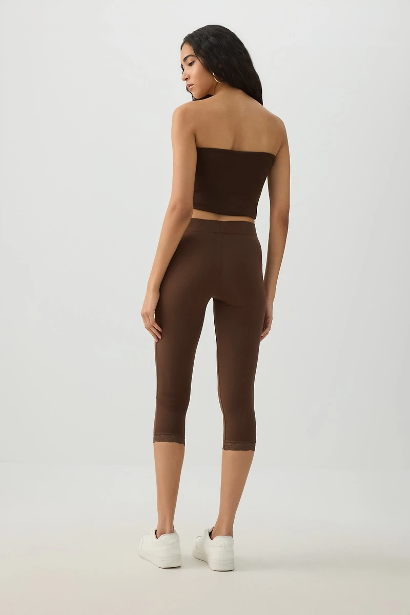 Legging 3/4 à bordure en dentelle