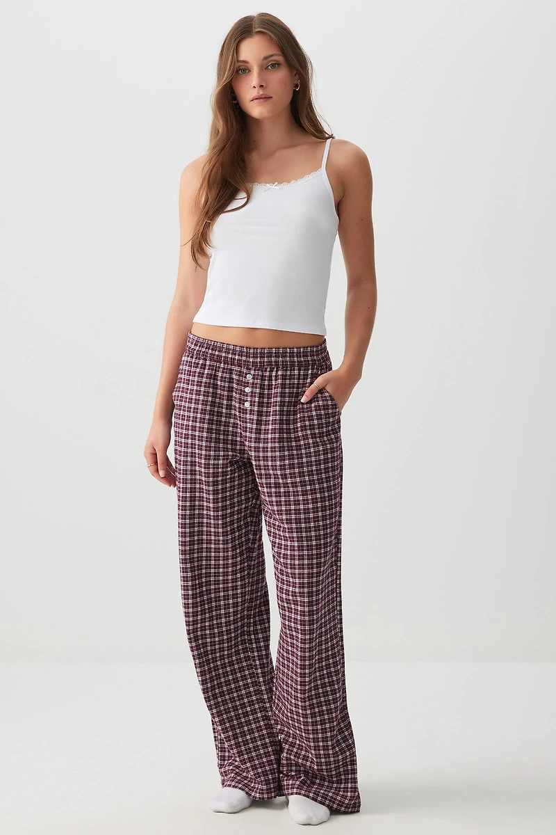 Ardene Printed Flannel PJ Pants in Burgundy | Size | 100% Cotton