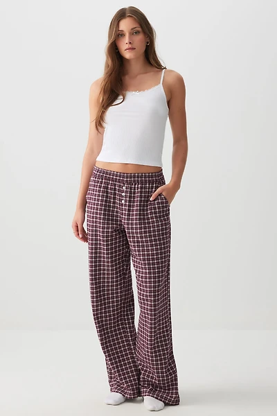 Ardene Printed Flannel PJ Pants in Burgundy | Size | 100% Cotton