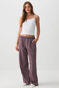 Ardene Printed Flannel PJ Pants in Burgundy | Size | 100% Cotton