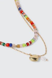 Ardene Two-Row Beaded & Chain Necklace in Gold