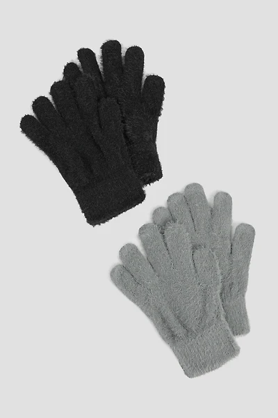 Ardene 2-Pack Super Soft Gloves in Grey | Polyester/Spandex