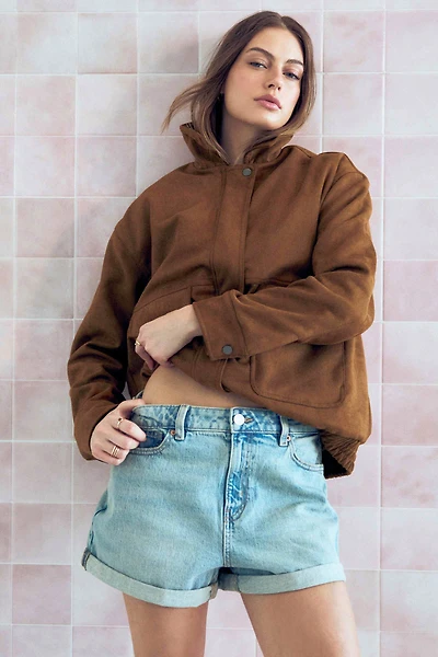 Ardene High Rise Mom Denim Shorts in Light Blue | Size | Spandex/Cotton