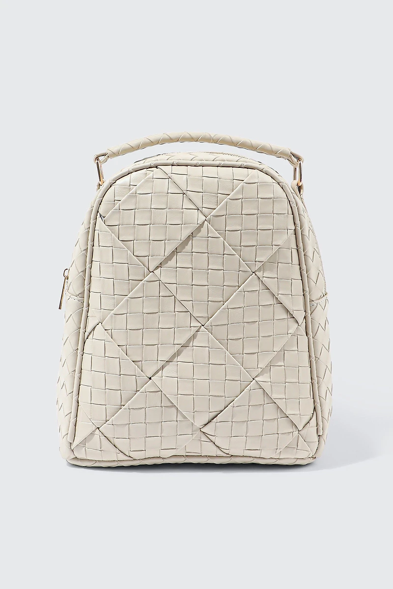 Ardene Quilted Woven Mini Backpack in Off-White | Faux Leather