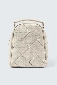 Ardene Quilted Woven Mini Backpack in Off-White | Faux Leather