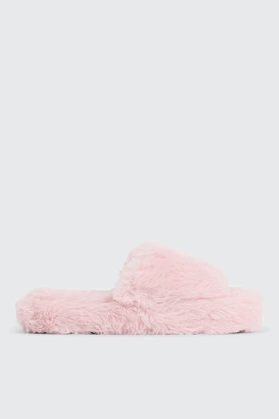 Ardene Fluffy Slippers in Light Pink | Size | Polyester | Eco-Conscious
