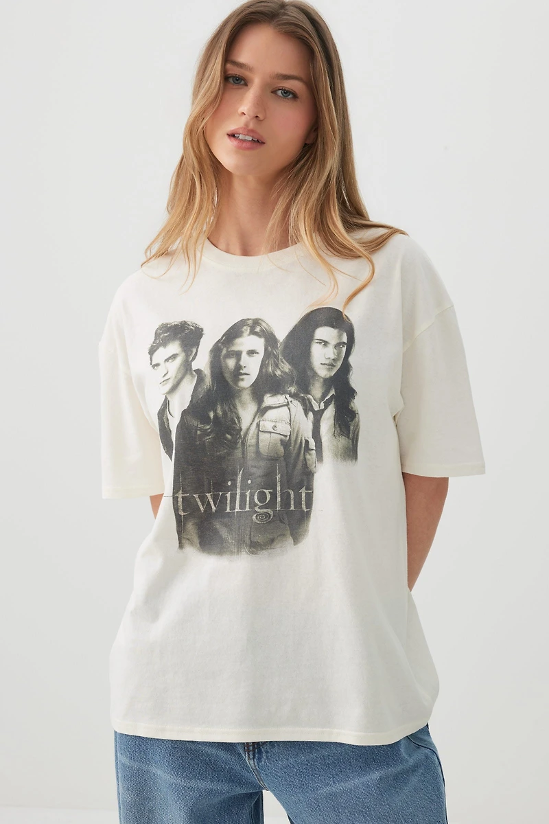Ardene Oversized Twilight Saga T-Shirt in Off-White | Size | 100% Cotton