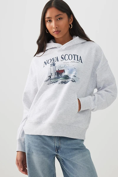 Ardene Oversized Printed Hoodie in Light | Size | Polyester/Cotton | Fleece-Lined