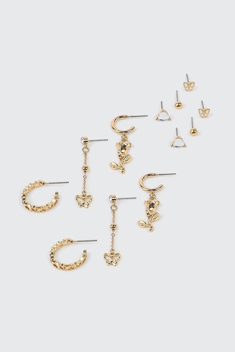 Ardene 6-Pack Assorted Studs & Hoop Earrings in Gold | Stainless Steel
