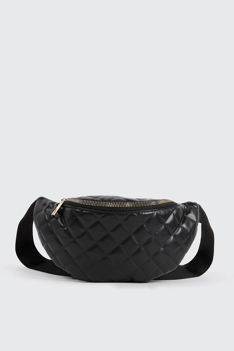 Ardene Quilted Faux Leather Fanny Pack in Black | Faux Leather/Polyester
