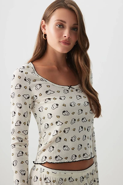 Ardene Pointelle Snoopy PJ Set in White | Size | Polyester/Spandex