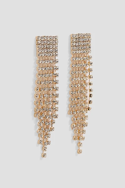 Ardene Rhinestone Strand Earrings in Gold | Stainless Steel