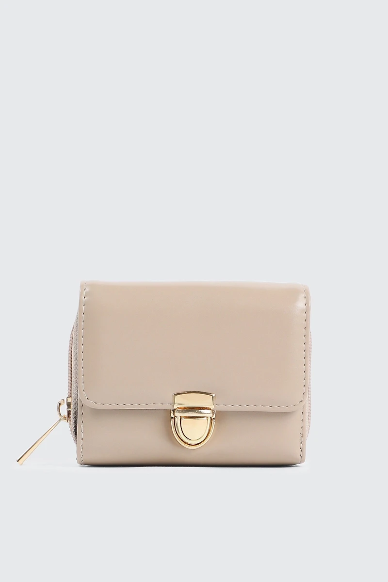 Ardene Small Accordion Wallet in Beige | 100% Recycled Polyester/Faux Leather | Eco-Conscious