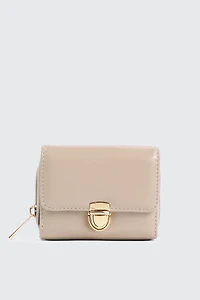 Ardene Small Accordion Wallet in Beige | 100% Recycled Polyester/Faux Leather | Eco-Conscious