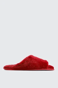 Ardene Faux Fur Slippers in Red | Size