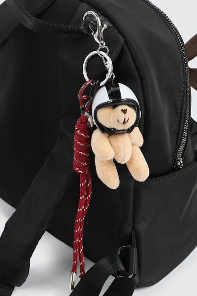 Ardene Plushie Bear Keychain with Charms in Beige
